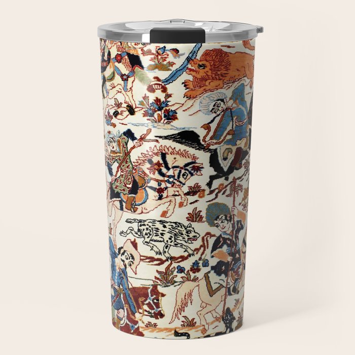 Isfahan Vintage Persian Hunting Rug Print Travel Mug Gallery Image 1