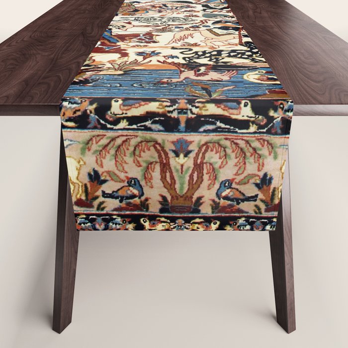 Isfahan Vintage Persian Hunting Rug Print Table Runner Gallery Image 1