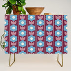 Vintage Floral Jonnty Flowers and Stripes Maroon and Blue Pattern Credenza Gallery Image 1