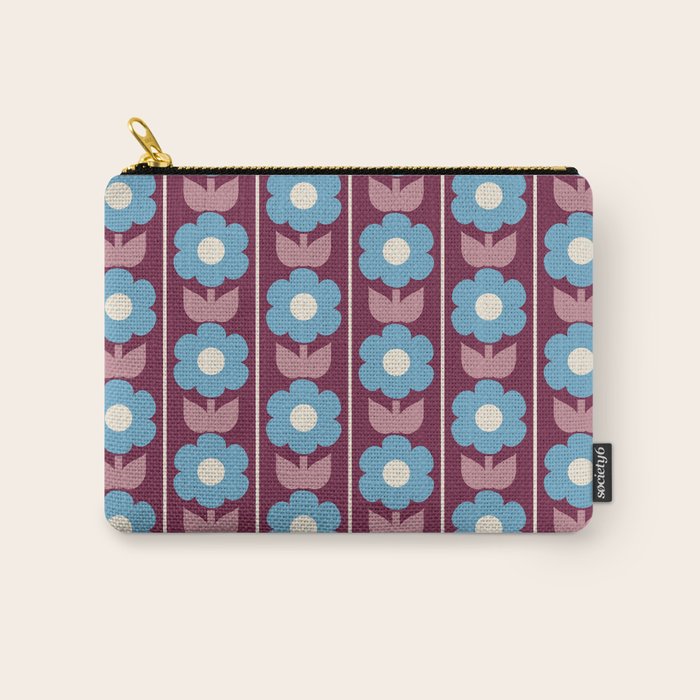 Vintage Floral Jonnty Flowers and Stripes Maroon and Blue Pattern Carry All Pouch Gallery Image 1