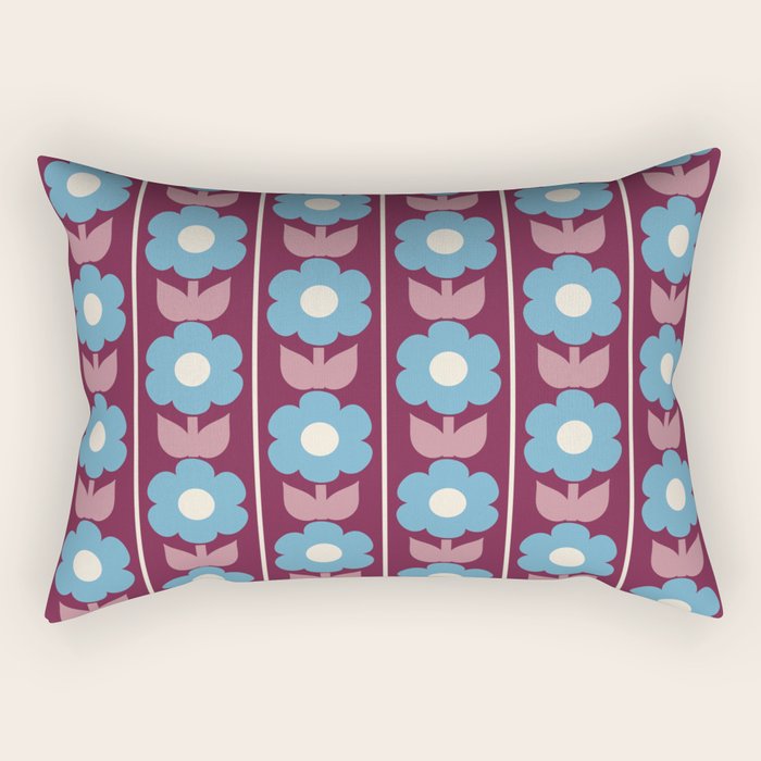 Vintage Floral Jonnty Flowers and Stripes Maroon and Blue Pattern Rectangular Pillow Gallery Image 1