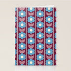 Vintage Floral Jonnty Flowers and Stripes Maroon and Blue Pattern Stationery Card Gallery Image 2