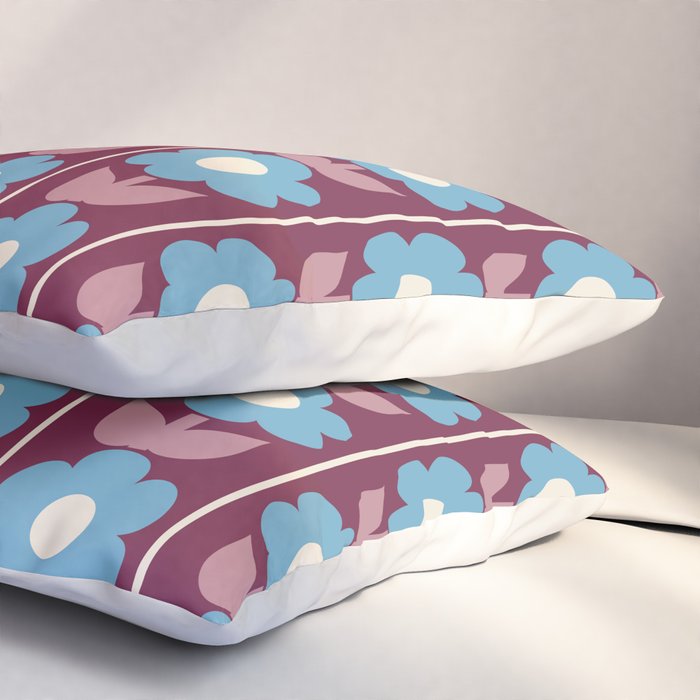 Vintage Floral Jonnty Flowers and Stripes Maroon and Blue Pattern Pillow Sham Gallery Image 3
