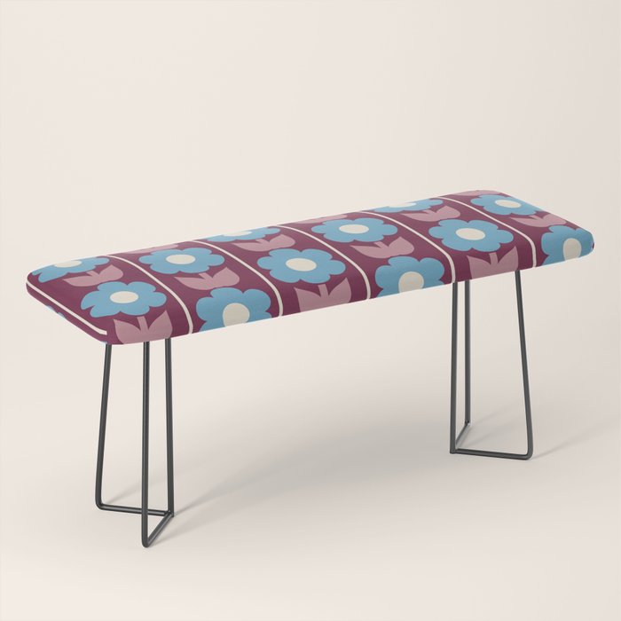 Vintage Floral Jonnty Flowers and Stripes Maroon and Blue Pattern Bench Gallery Image 1