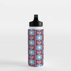 Vintage Floral Jonnty Flowers and Stripes Maroon and Blue Pattern Water Bottle Gallery Image 3