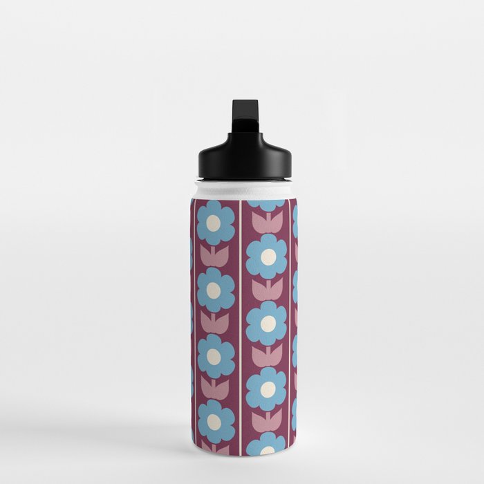 Vintage Floral Jonnty Flowers and Stripes Maroon and Blue Pattern Water Bottle Gallery Image 3