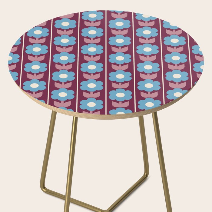 Vintage Floral Jonnty Flowers and Stripes Maroon and Blue Pattern Side Table Gallery Image 2