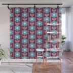 Vintage Floral Jonnty Flowers and Stripes Maroon and Blue Pattern Wall Mural Gallery Image 1