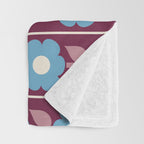 Vintage Floral Jonnty Flowers and Stripes Maroon and Blue Pattern Throw Blanket Gallery Image 3