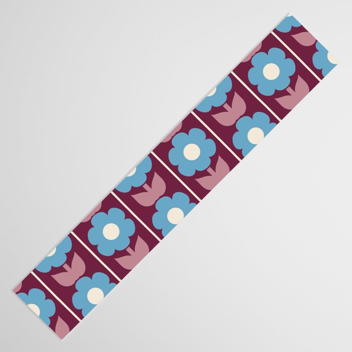 Vintage Floral Jonnty Flowers and Stripes Maroon and Blue Pattern Table Runner Gallery Image 3