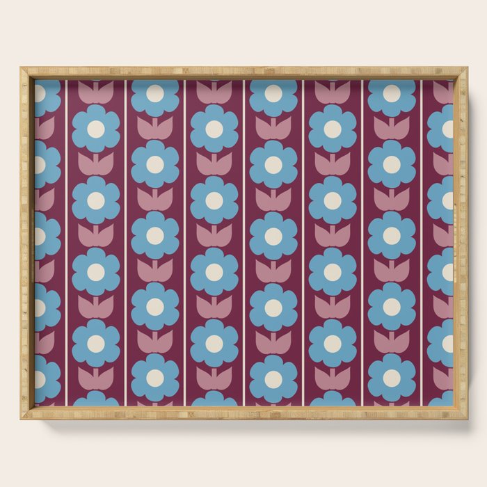 Vintage Floral Jonnty Flowers and Stripes Maroon and Blue Pattern Serving Tray Gallery Image 1