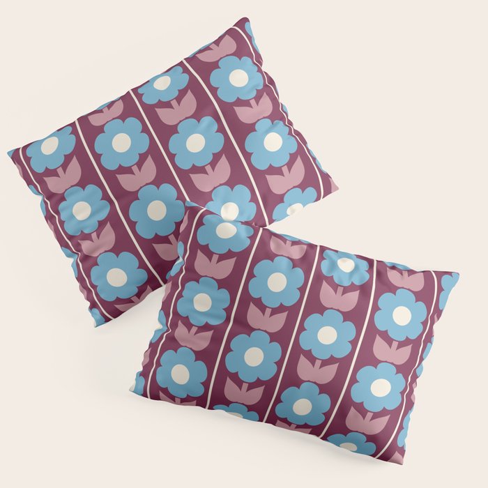 Vintage Floral Jonnty Flowers and Stripes Maroon and Blue Pattern Pillow Sham Gallery Image 3