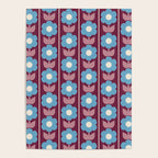 Vintage Floral Jonnty Flowers and Stripes Maroon and Blue Pattern Poster Gallery Image 4