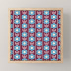 Vintage Floral Jonnty Flowers and Stripes Maroon and Blue Pattern Mini Art Print Gallery Image 1