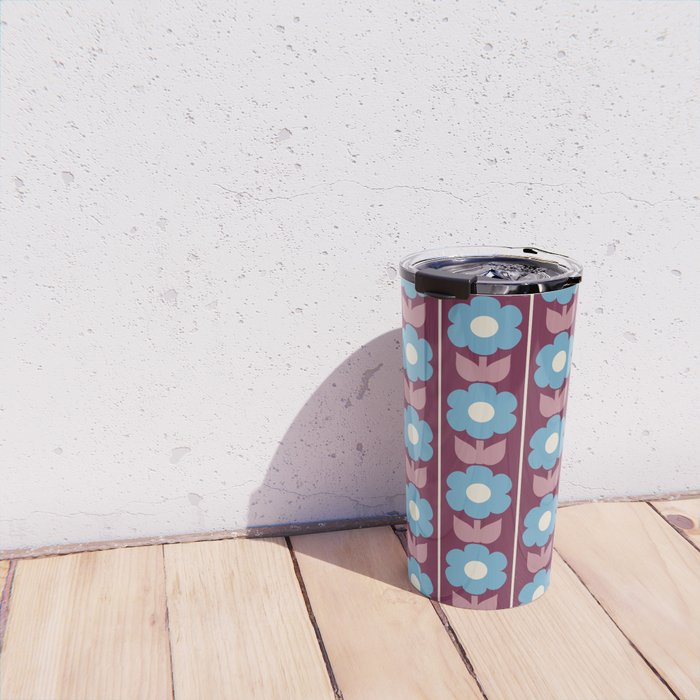 Vintage Floral Jonnty Flowers and Stripes Maroon and Blue Pattern Travel Mug Gallery Image 4