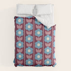 Vintage Floral Jonnty Flowers and Stripes Maroon and Blue Pattern Duvet Cover Gallery Image 6