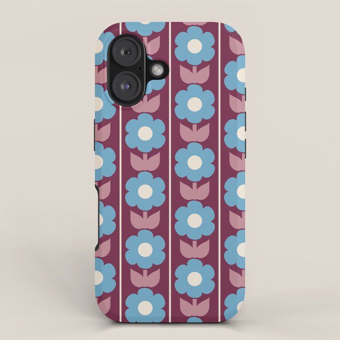 Vintage Floral Jonnty Flowers and Stripes Maroon and Blue Pattern iPhone Case Gallery Image 1