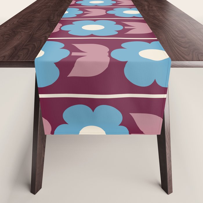 Vintage Floral Jonnty Flowers and Stripes Maroon and Blue Pattern Table Runner Gallery Image 1