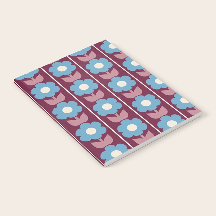 Vintage Floral Jonnty Flowers and Stripes Maroon and Blue Pattern Notebook Gallery Image 2