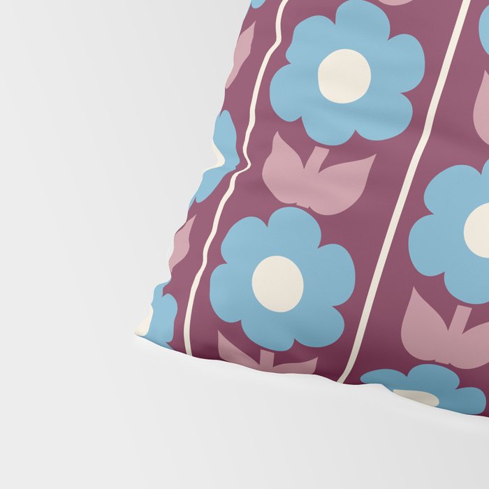 Vintage Floral Jonnty Flowers and Stripes Maroon and Blue Pattern Pillow Sham Gallery Image 4