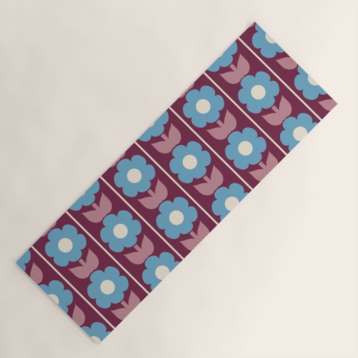 Vintage Floral Jonnty Flowers and Stripes Maroon and Blue Pattern Yoga Mat Gallery Image 1