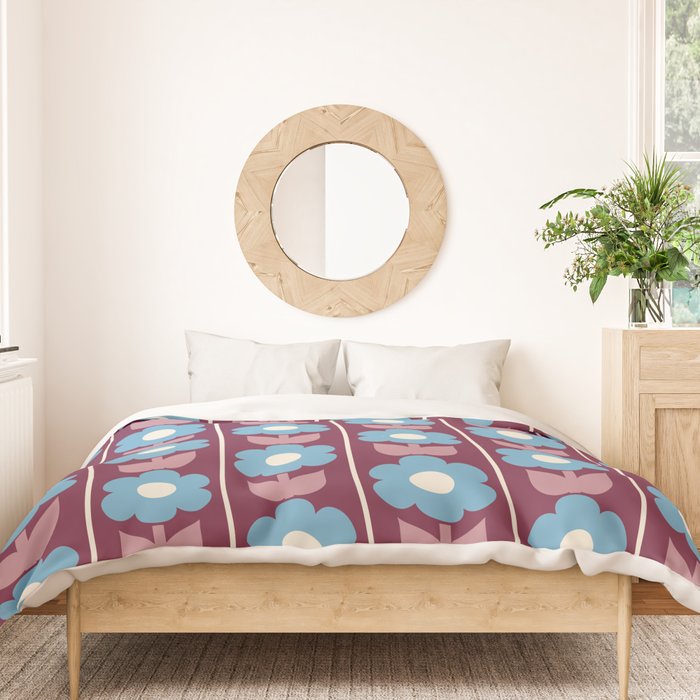 Vintage Floral Jonnty Flowers and Stripes Maroon and Blue Pattern Duvet Cover Gallery Image 3