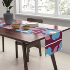 Vintage Floral Jonnty Flowers and Stripes Maroon and Blue Pattern Table Runner Gallery Image 2