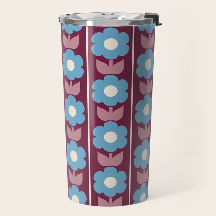 Vintage Floral Jonnty Flowers and Stripes Maroon and Blue Pattern Travel Mug Gallery Image 2
