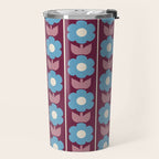 Vintage Floral Jonnty Flowers and Stripes Maroon and Blue Pattern Travel Mug Gallery Image 2