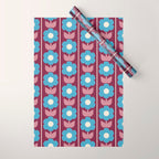 Vintage Floral Jonnty Flowers and Stripes Maroon and Blue Pattern Wrapping Paper Gallery Image 1