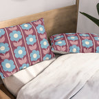 Vintage Floral Jonnty Flowers and Stripes Maroon and Blue Pattern Pillow Sham Gallery Image 2