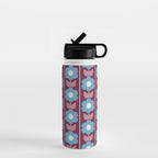 Vintage Floral Jonnty Flowers and Stripes Maroon and Blue Pattern Water Bottle Gallery Image 1