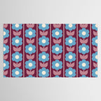 Vintage Floral Jonnty Flowers and Stripes Maroon and Blue Pattern Tablecloth Gallery Image 2