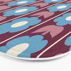Vintage Floral Jonnty Flowers and Stripes Maroon and Blue Pattern Bath Mat Gallery Image 3