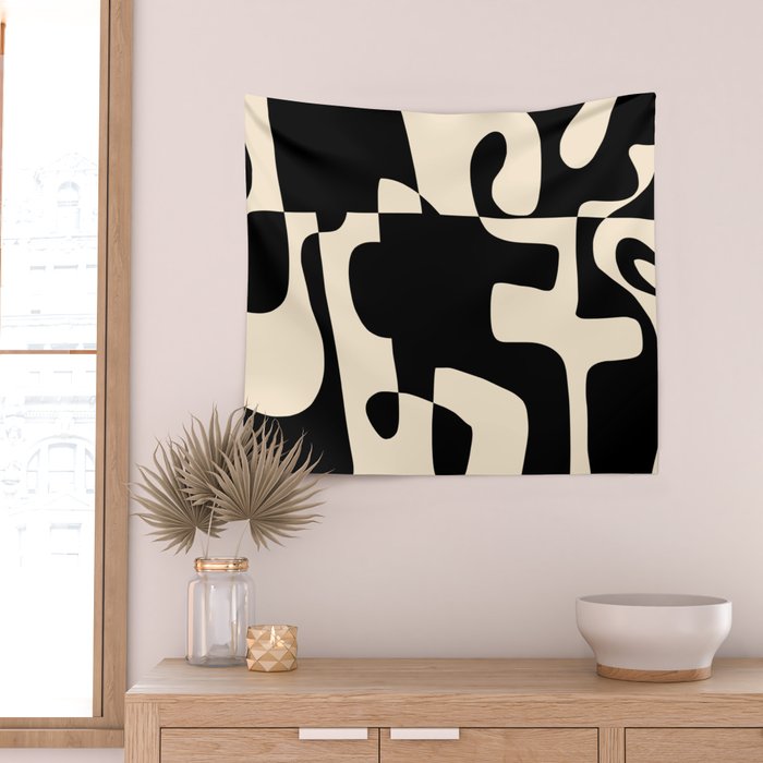 Solidarity - Minimal Abstract in Black and Cream Wall Tapestry Gallery Image 2