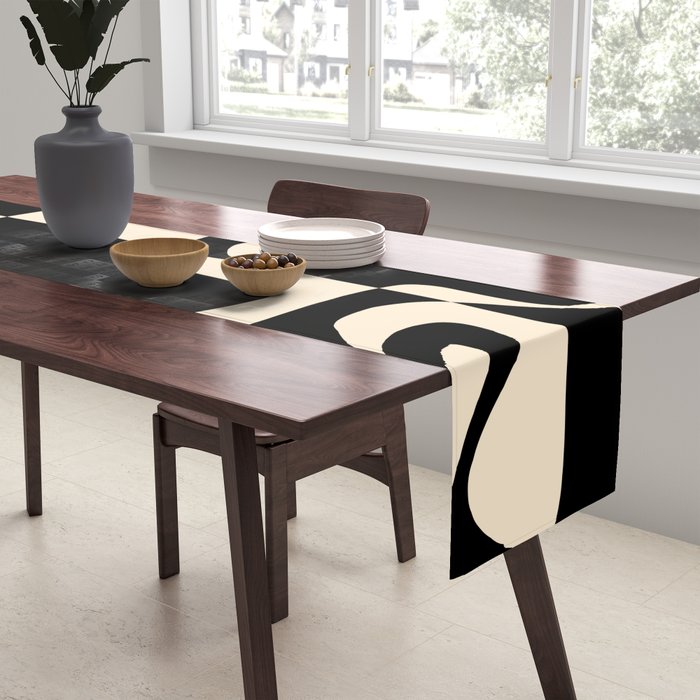 Solidarity - Minimal Abstract in Black and Cream Table Runner Gallery Image 2