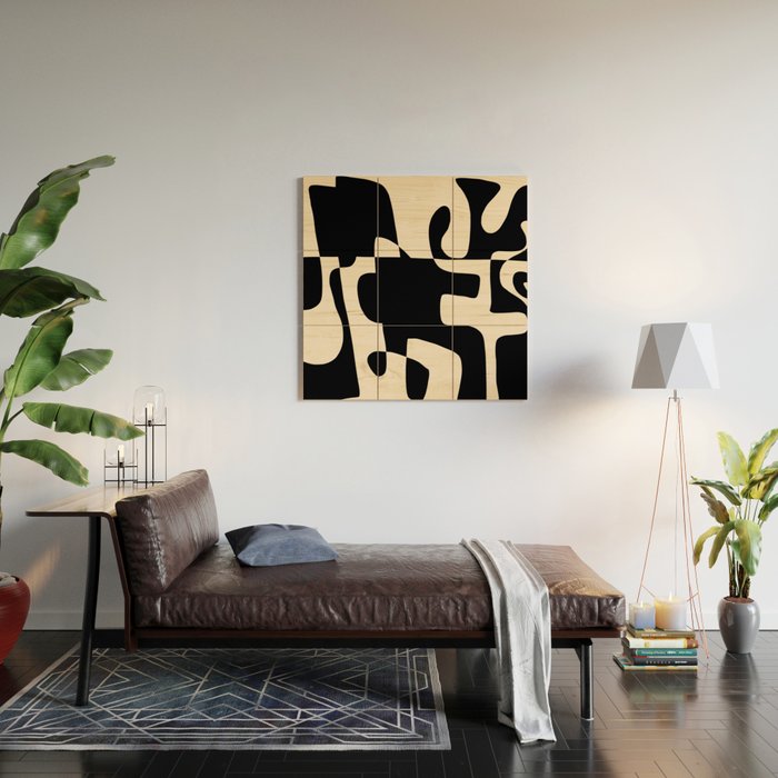 Solidarity - Minimal Abstract in Black and Cream Wood Wall Art Gallery Image 2