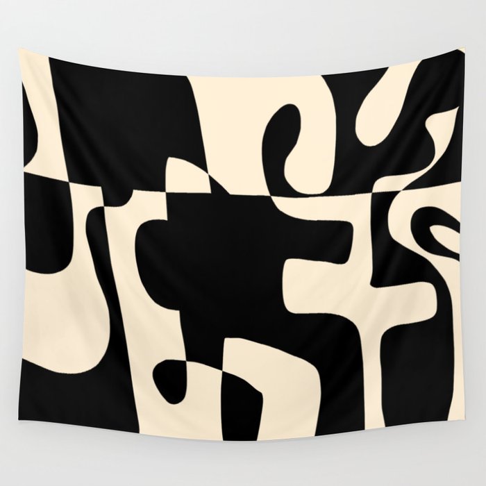 Solidarity - Minimal Abstract in Black and Cream Wall Tapestry Gallery Image 1