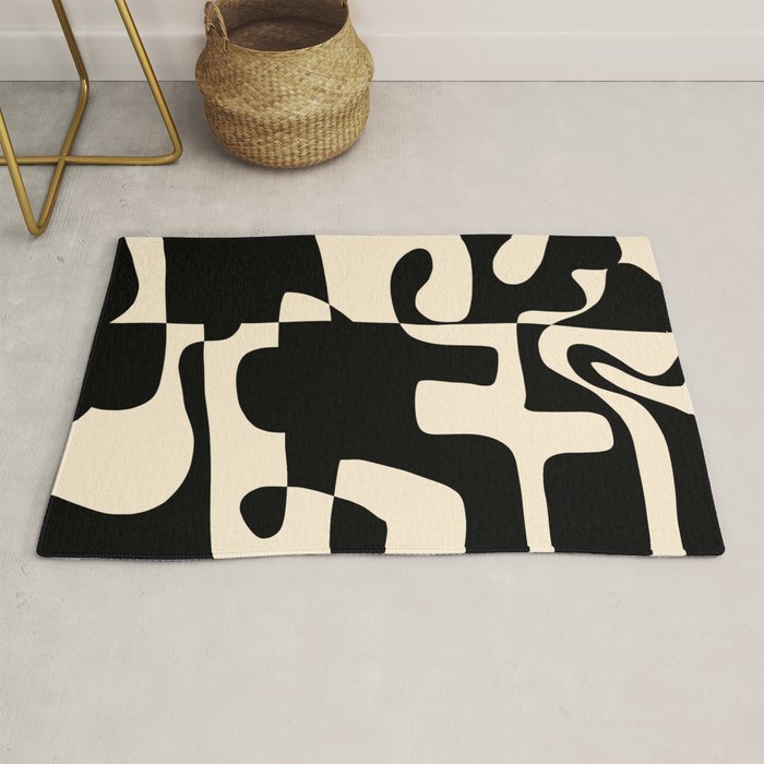 Solidarity - Minimal Abstract in Black and Cream Rug Gallery Image 1