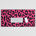 2000s leopard-black on hot pink Desk Mat Gallery Image 1