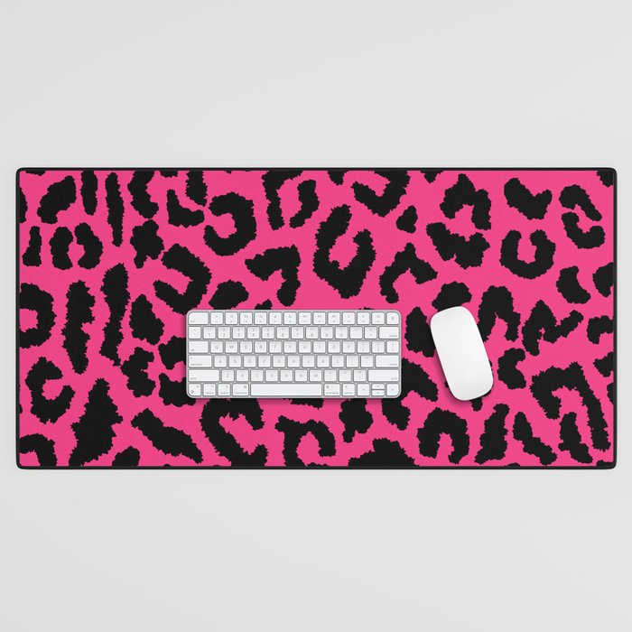 2000s leopard-black on hot pink Desk Mat Gallery Image 1