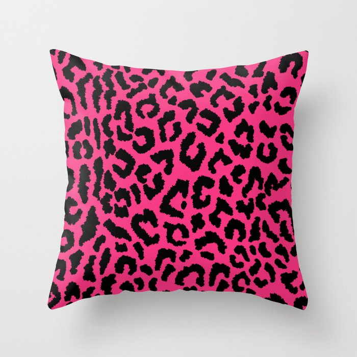2000s leopard-black on hot pink Throw Pillow Gallery Image 1