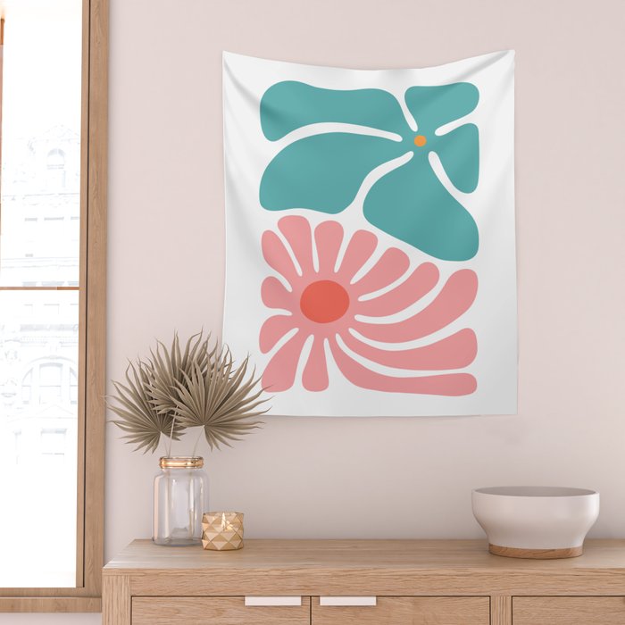 Abstract colorful vintage flower art Wall Tapestry Gallery Image 2