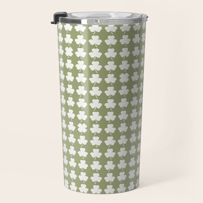 Clovers XXVIII Natural Green Botanical Pattern Travel Mug Gallery Image 3