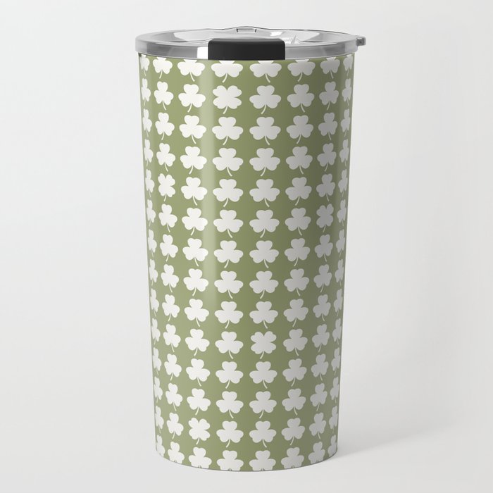 Clovers XXVIII Natural Green Botanical Pattern Travel Mug Gallery Image 1