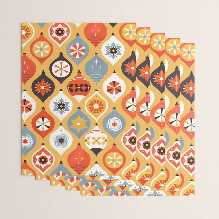 Festive Old-fashioned Christmas Tree Baubles Wrapping Paper Gallery Image 3