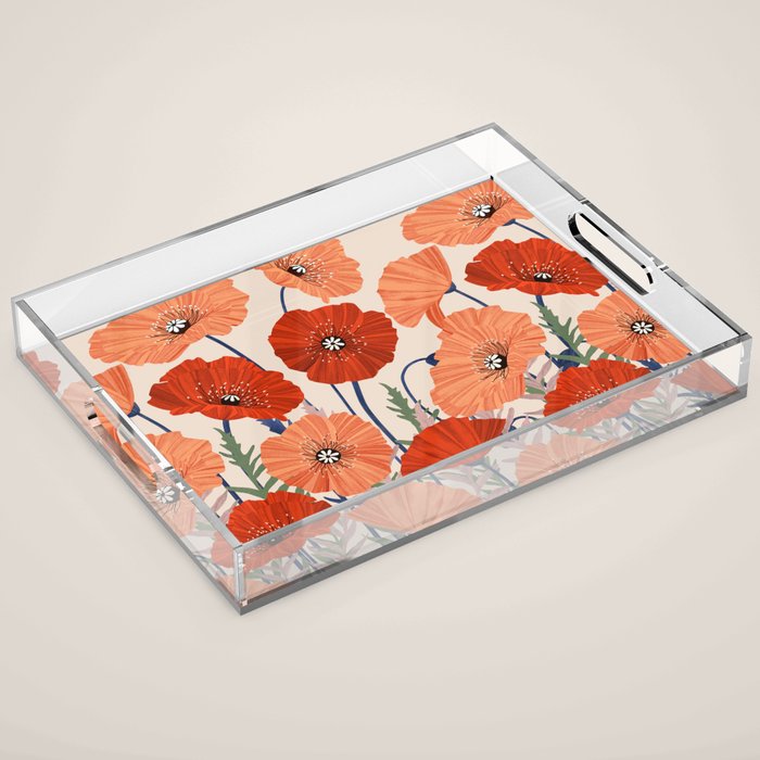 Poppies pattern Acrylic Tray Gallery Image 1