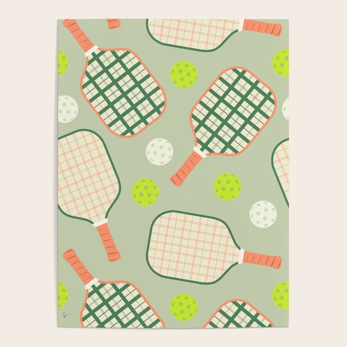 Retro Pickleball Pattern Poster Gallery Image 1