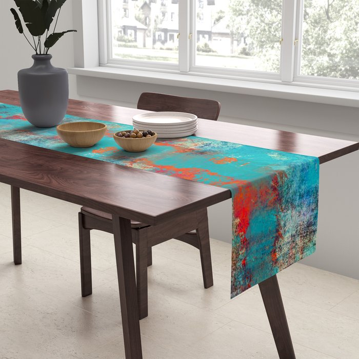 Aztec Turquoise Stone Abstract Texture Design Art Table Runner Gallery Image 2