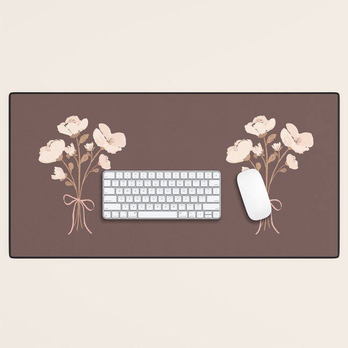 Delicate bouquet of flowers with bow - Peach and mocha copper Desk Mat Gallery Image 1